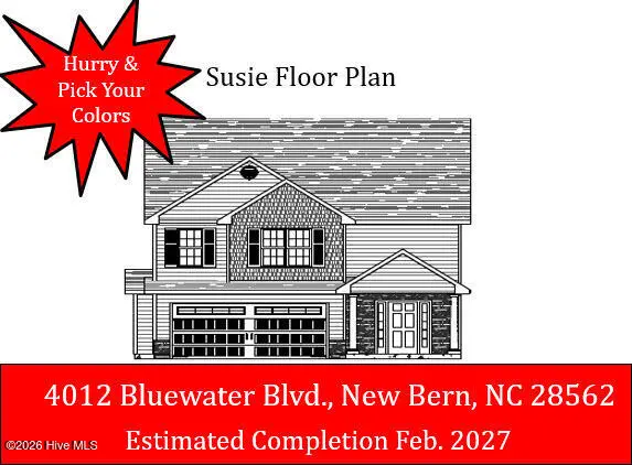 4012 Bluewater Boulevard, New Bern, NC 28562 — 3-bedroom home in Bluewater Rise, New Bern, NC, photo 1 of 13: MLS Photo 8-28-26
