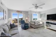 9201 Coast Guard Road A208, Emerald Isle, NC 28594 — 3-bedroom waterfront condo in Pebble Beach, Emerald Isle, NC, photo 4 of 45: Living room with ocean views