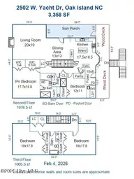 2502 W Yacht Drive, Oak Island, NC 28465 — 4-bedroom waterfront home, Oak Island, NC, photo 20 of 50: Floor plan-second and third level