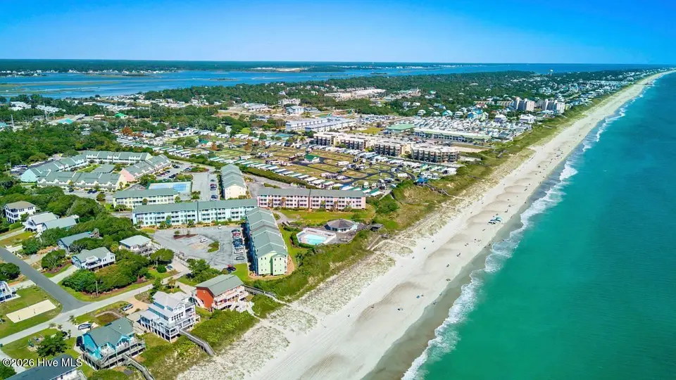 9201 Coast Guard Road F202, Emerald Isle, NC 28594 — 1-bedroom waterfront condo in Pebble Beach, Emerald Isle, NC, photo 1 of 44: 23-web-or-mls-PB-Drone-BeachandSound