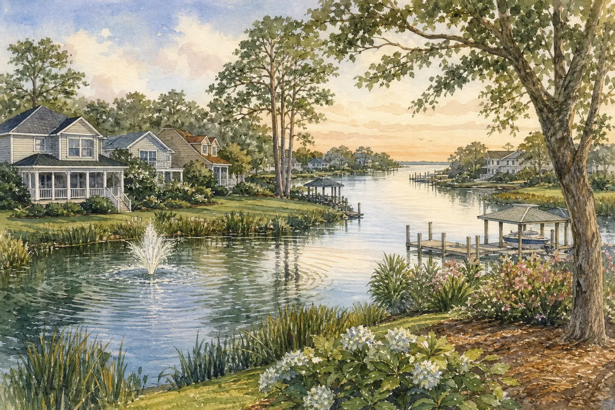 Watercolor illustration inspired by Boiling Spring Lakes in Southport, NC