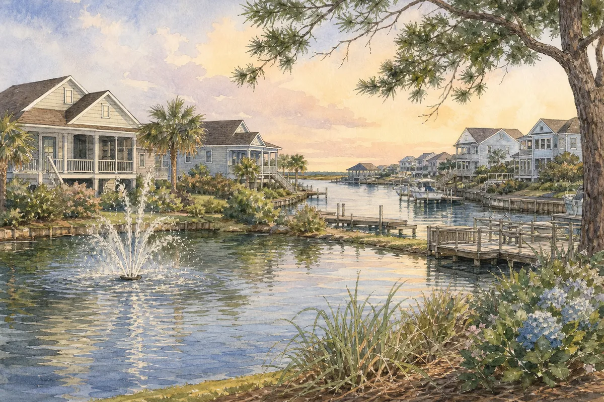 Watercolor illustration inspired by Brick Landing in Ocean Isle Beach, NC