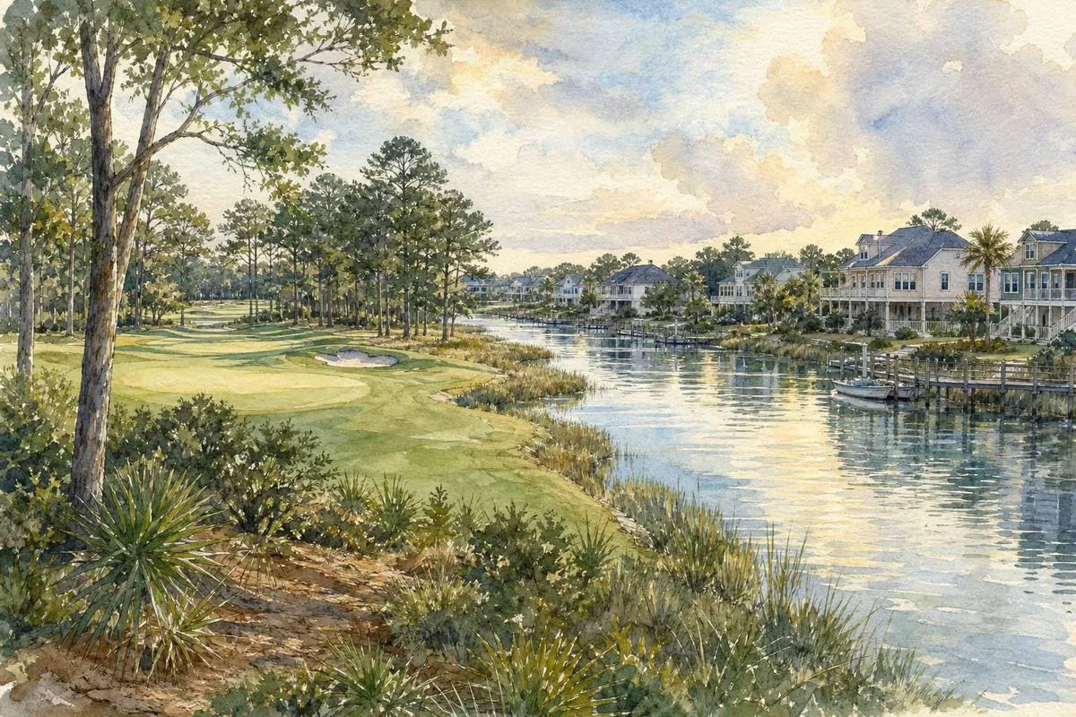 Watercolor illustration inspired by Brunswick Plantation in Calabash, NC