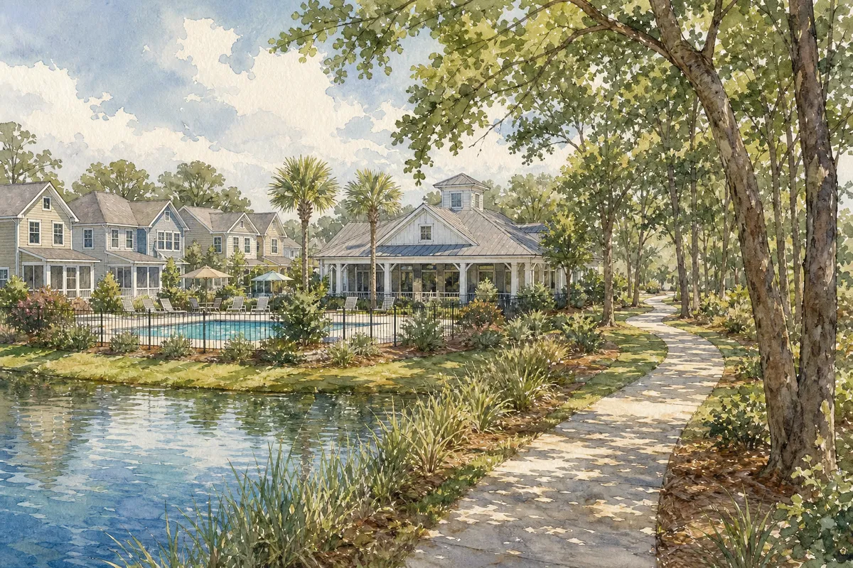 Watercolor illustration inspired by Grayson Park in Leland, NC