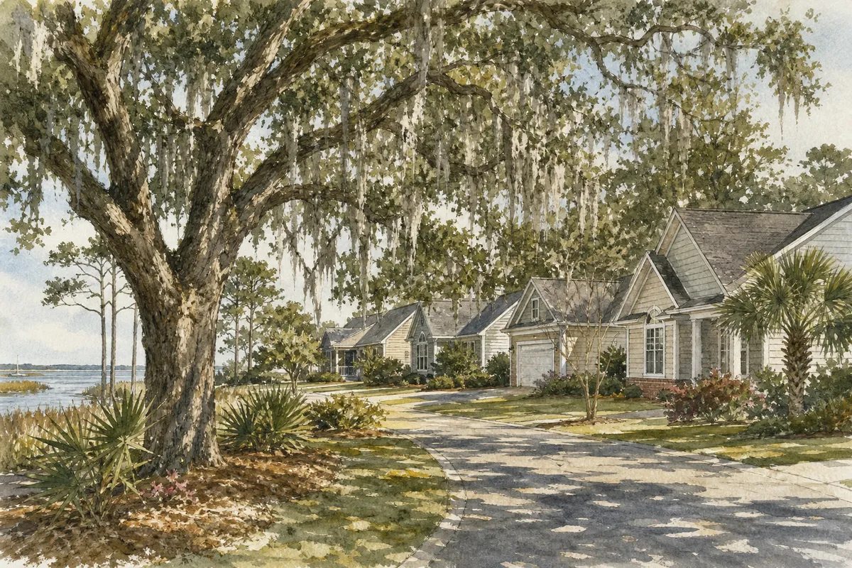 Watercolor illustration inspired by Hunters Creek in Jacksonville, NC