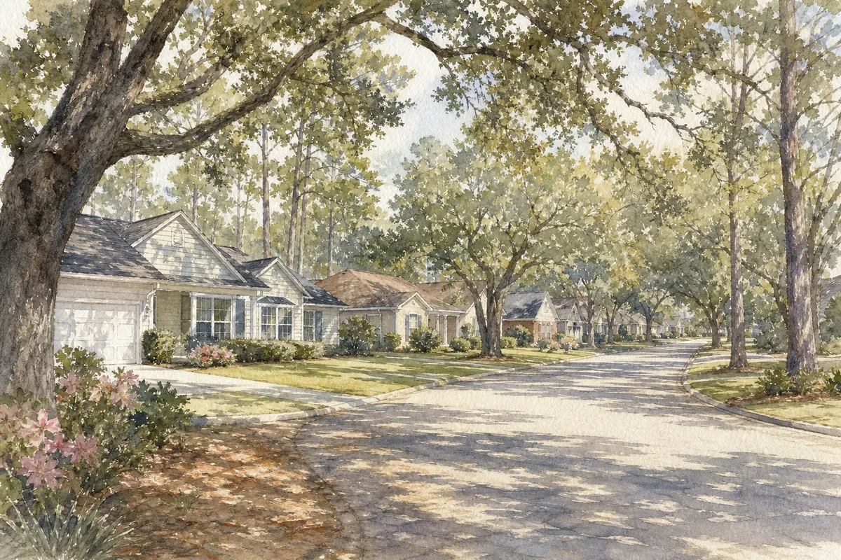 Watercolor illustration inspired by Hunters Creek in Midway Park, NC