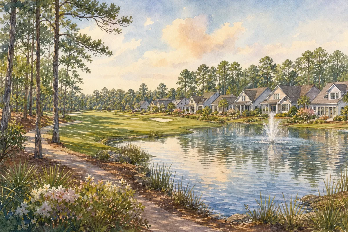 Watercolor illustration inspired by Indigo Preserve in Leland, NC
