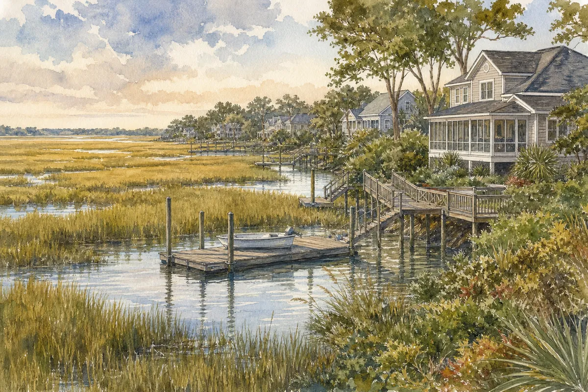 Watercolor illustration inspired by Olde Point in Hampstead, NC