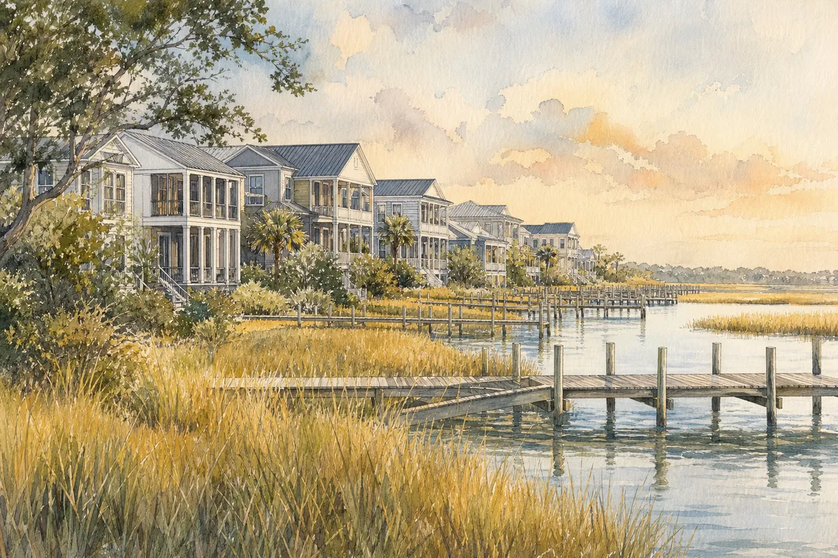 Watercolor illustration inspired by Preservation Point in Wilmington, NC