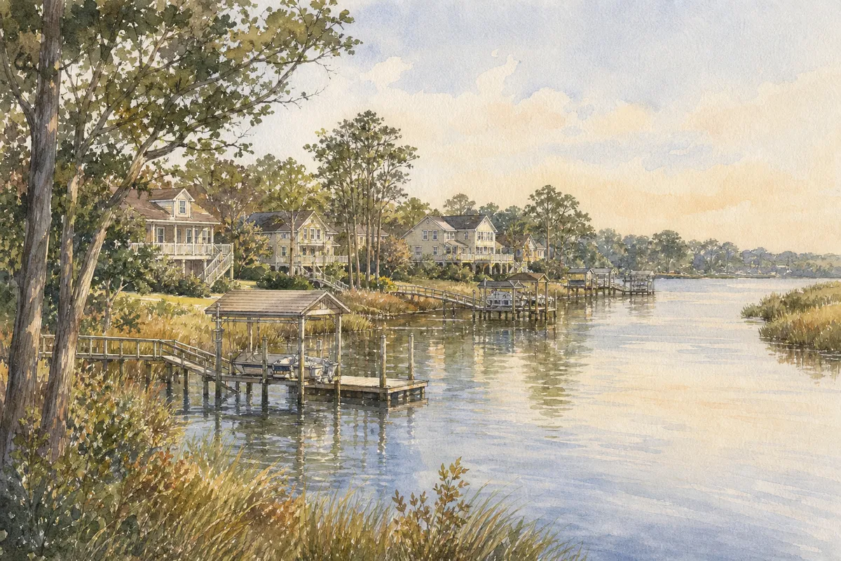 Watercolor illustration inspired by River Run Plantation in Bolivia, NC