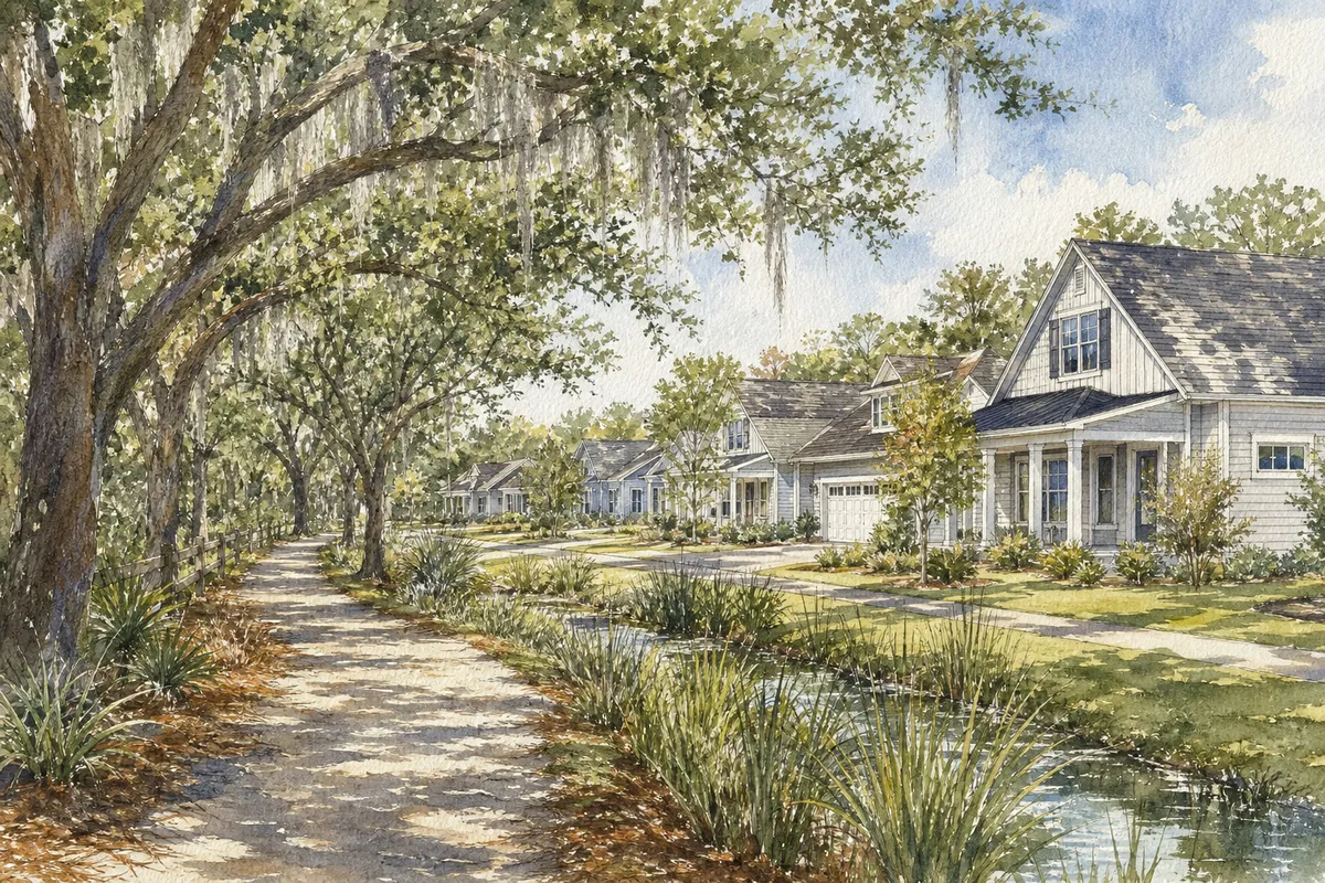 Watercolor illustration inspired by Saltgrass Landing in Winnabow, NC