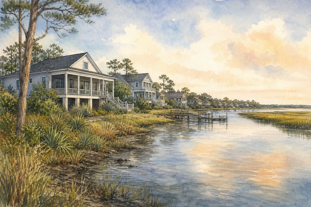 Watercolor illustration inspired by Serenity Crossing in Jacksonville, NC