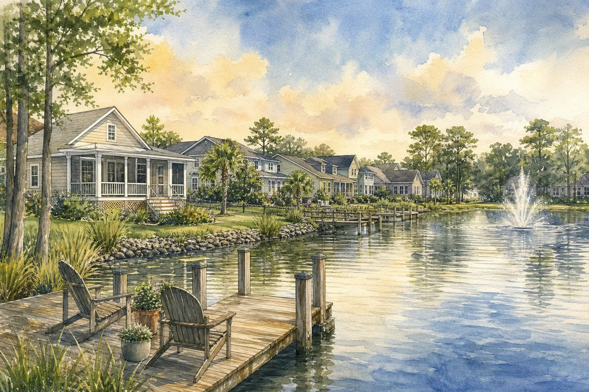 Watercolor illustration inspired by Waterford of the Carolinas in Leland, NC