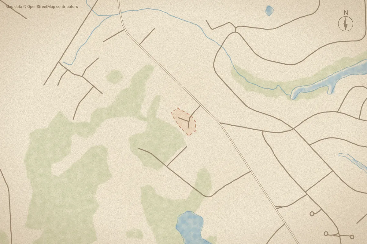 Watercolor map of Acorn Branch in Hampstead, NC, showing its streets, water and surroundings