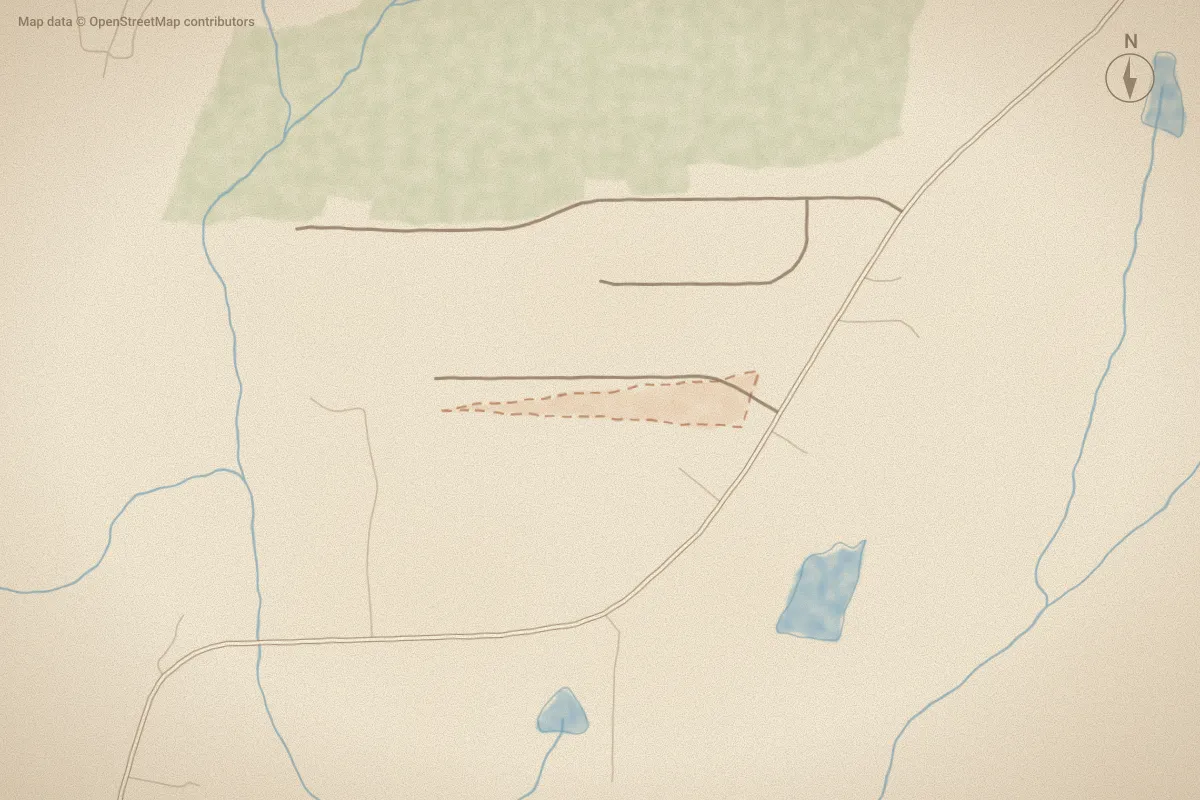 Watercolor map of Andrews Landing in Wendell, NC, showing its streets, water and surroundings