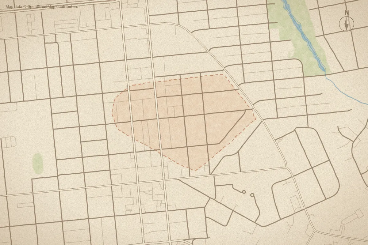 Watercolor map of Ardmore in Wilmington, NC, showing its streets, water and surroundings