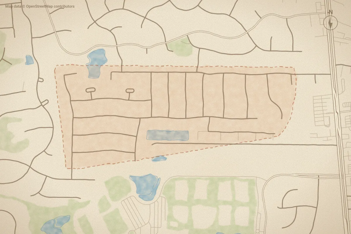 Watercolor map of Arrondale in Wilmington, NC, showing its streets, water and surroundings