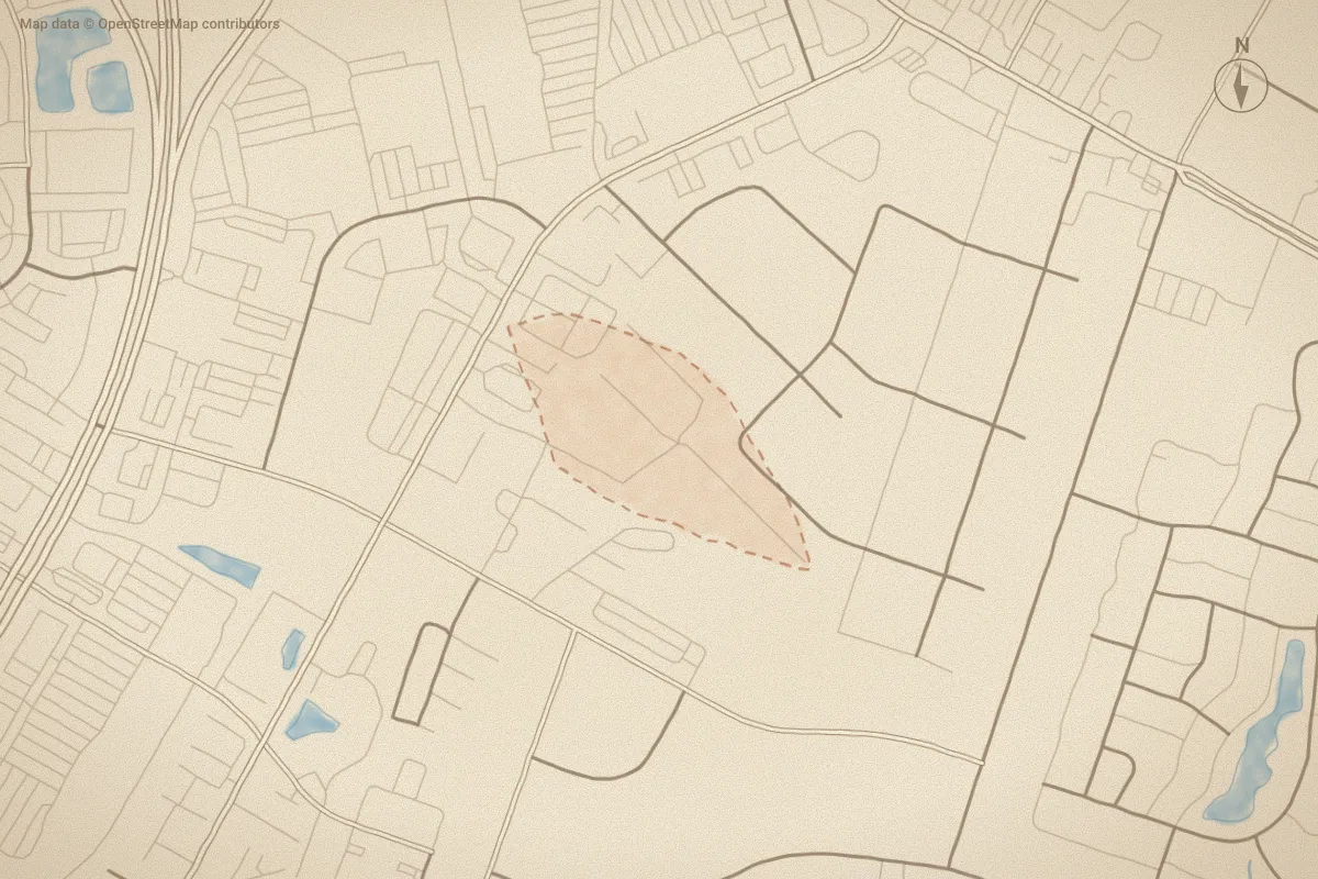 Watercolor map of Ashton in Wilmington, NC, showing its streets, water and surroundings