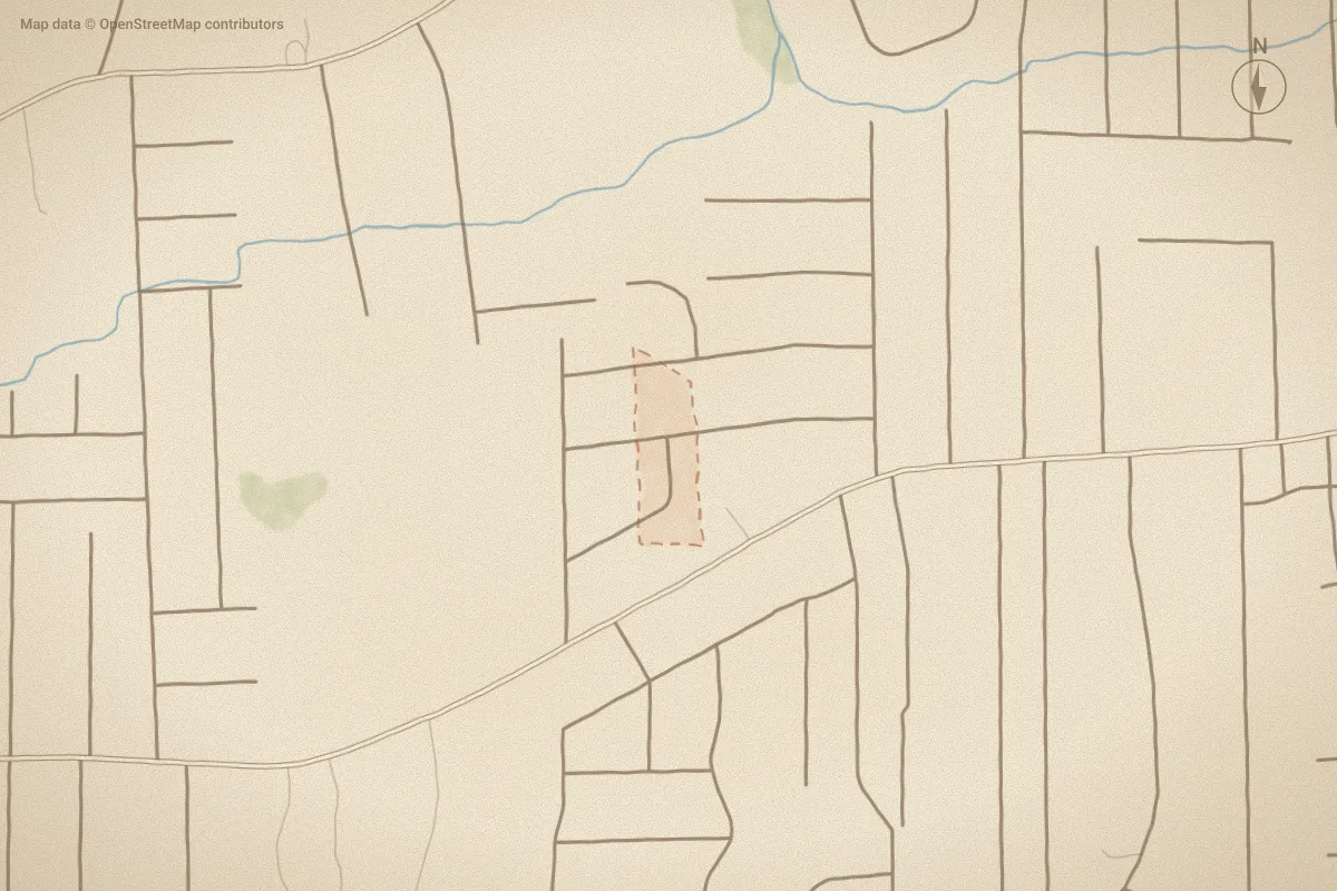 Watercolor map of Bacon's Bluff in Supply, NC, showing its streets, water and surroundings