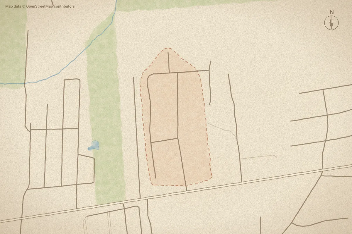 Watercolor map of Ballantine Grove in Newport, NC, showing its streets, water and surroundings