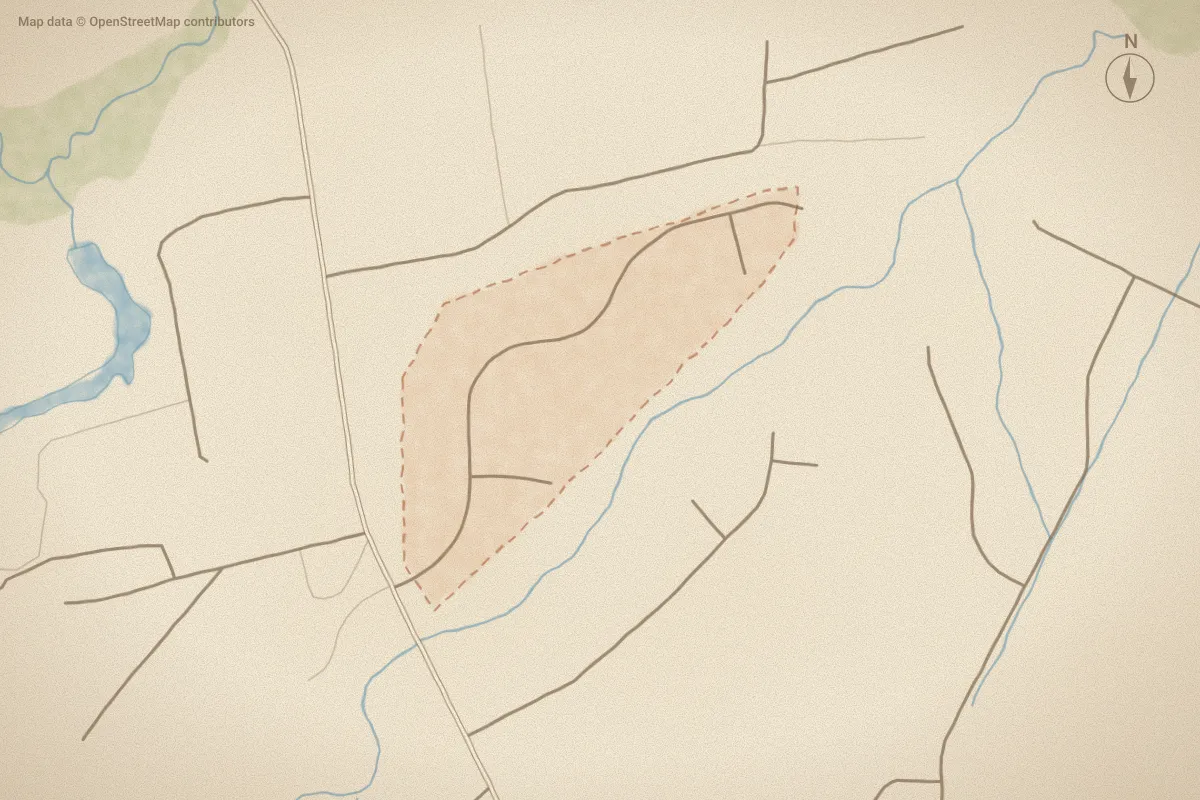 Watercolor map of Batchelors Cove in Maysville, NC, showing its streets, water and surroundings