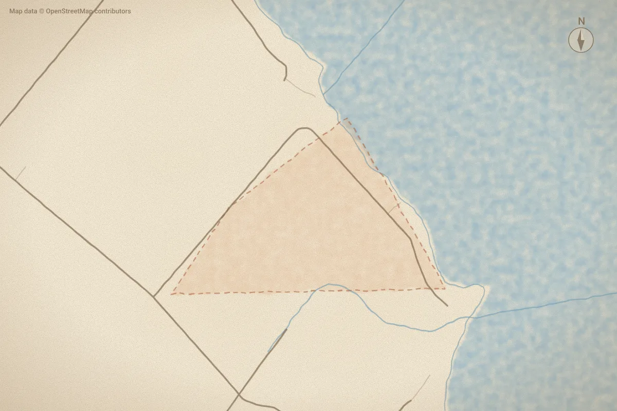 Watercolor map of Bateman Estates in Elizabeth City, NC, showing its streets, water and surroundings
