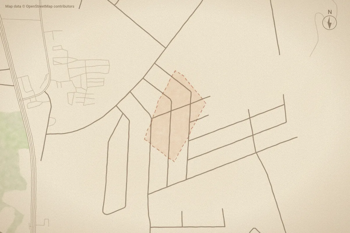 Watercolor map of Belleau Woods in Midway Park, NC, showing its streets, water and surroundings
