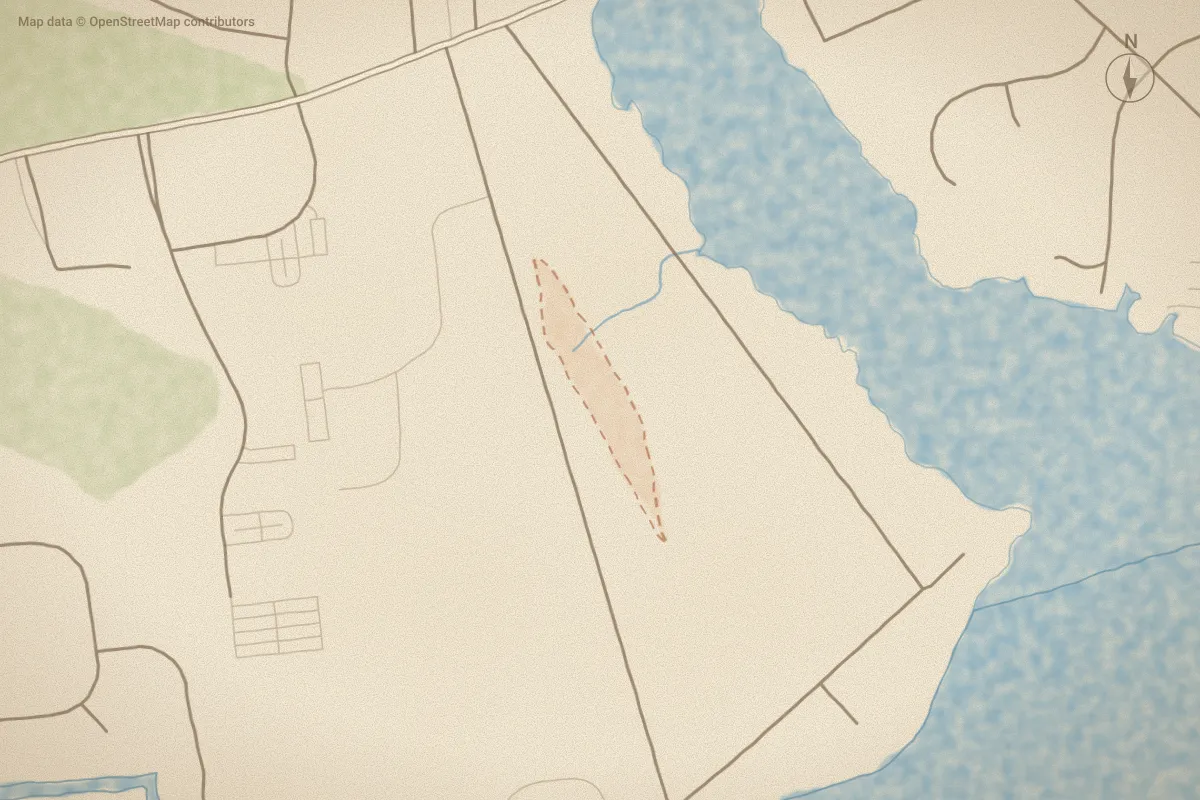 Watercolor map of Bluffs on Broad Creek in Newport, NC, showing its streets, water and surroundings