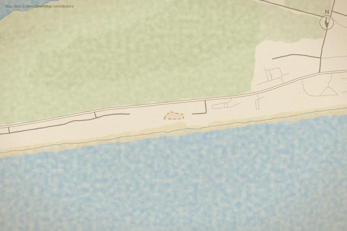 Watercolor map of Bogue Shore Club in Pine Knoll Shores, NC, showing its streets, water and surroundings