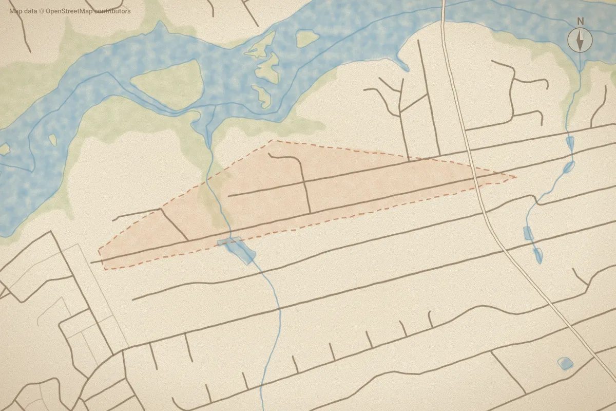 Watercolor map of Bonaparte Retreat in Calabash, NC, showing its streets, water and surroundings