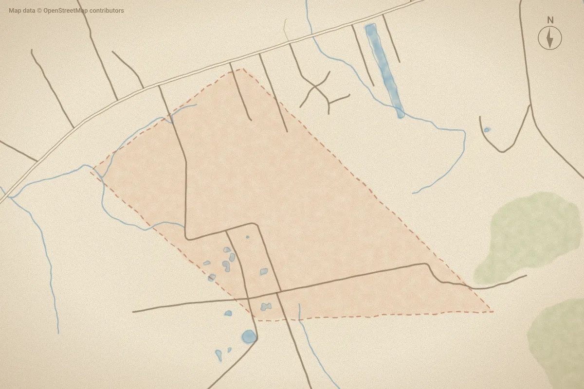 Watercolor map of Brians Woods in Maple Hill, NC, showing its streets, water and surroundings
