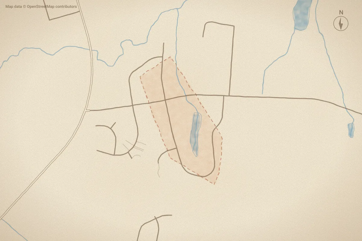 Watercolor map of Briary in Kinston, NC, showing its streets, water and surroundings