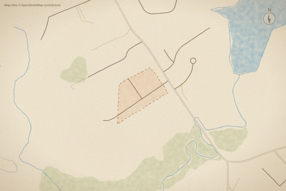 Watercolor map of Bridgegate in Hampstead, NC, showing its streets, water and surroundings