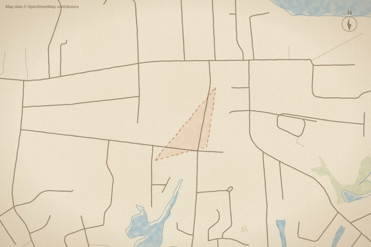 Watercolor map of Bumps Creek in Sneads Ferry, NC, showing its streets, water and surroundings