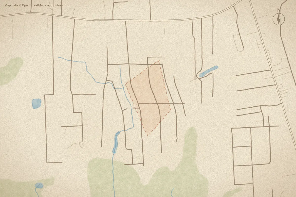 Watercolor map of Caison Troy A in Supply, NC, showing its streets, water and surroundings