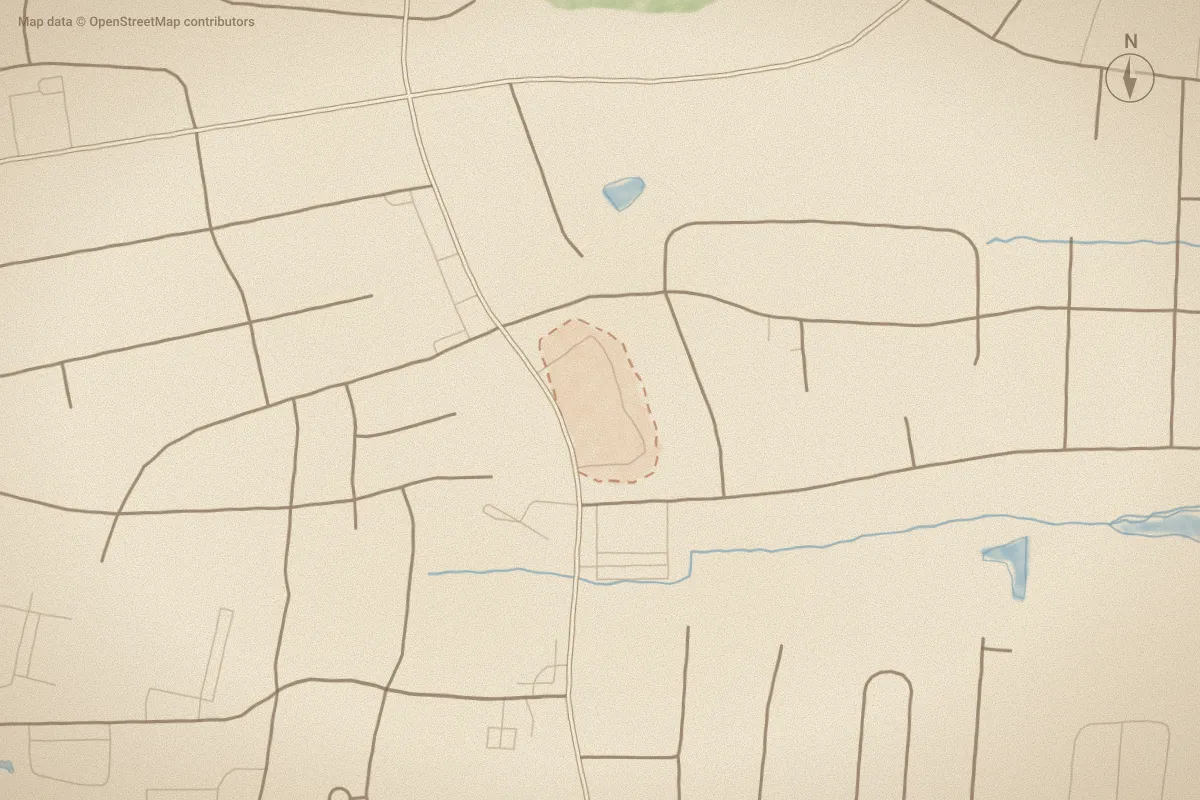 Watercolor map of Carriage Crossing in Morehead City, NC, showing its streets, water and surroundings