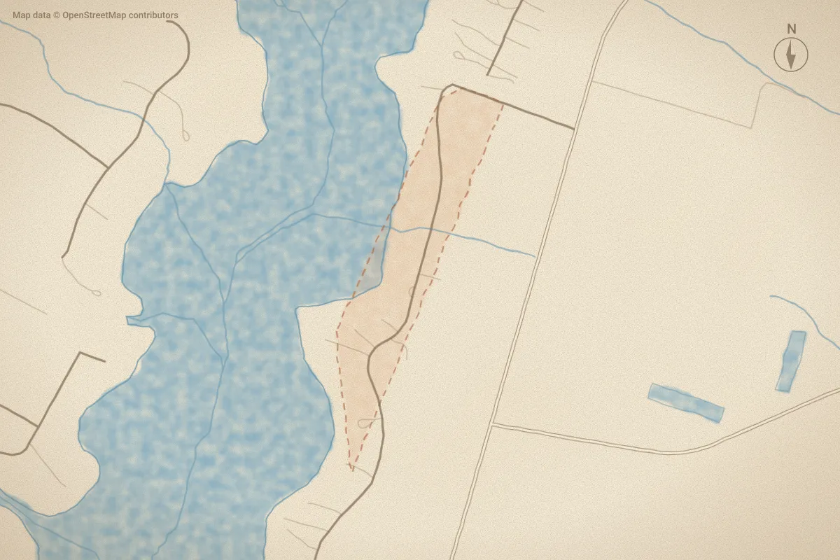 Watercolor map of Catnip Point in Bath, NC, showing its streets, water and surroundings