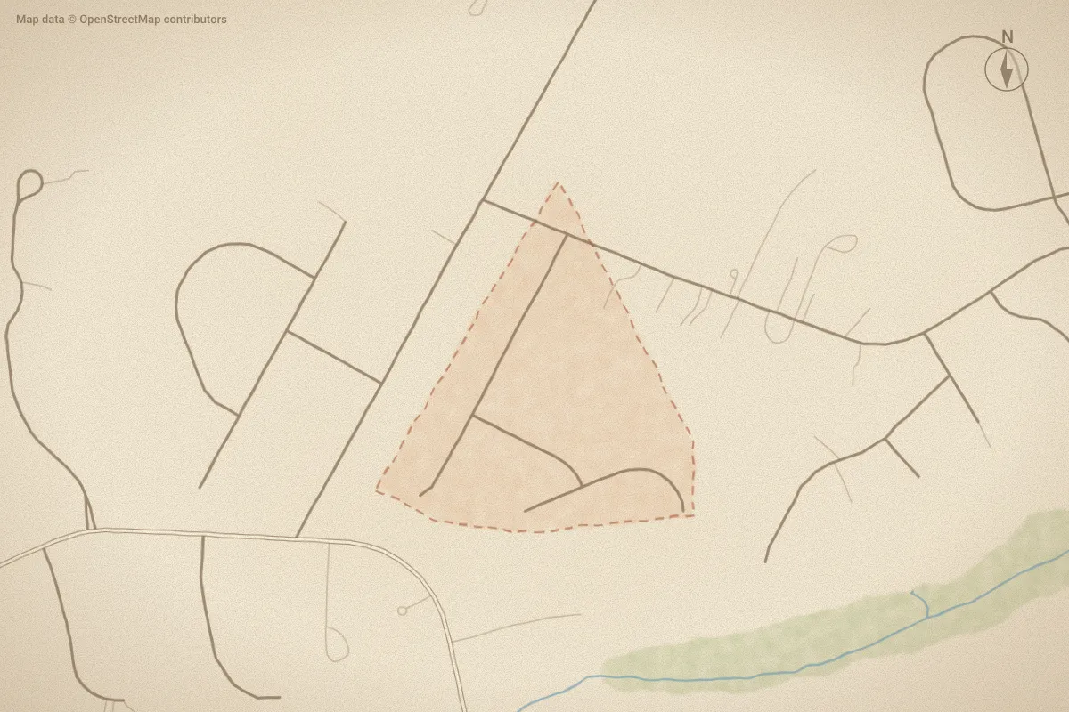 Watercolor map of Cheshire Landing in Grimesland, NC, showing its streets, water and surroundings