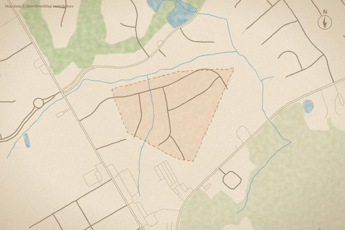 Watercolor map of Club Terrace in Wilson, NC, showing its streets, water and surroundings