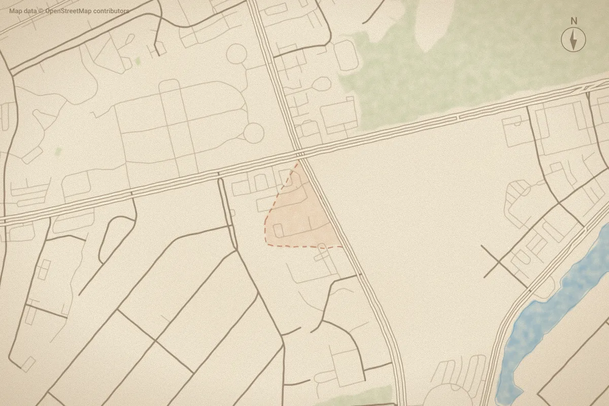 Watercolor map of Cobblestone in Wilmington, NC, showing its streets, water and surroundings