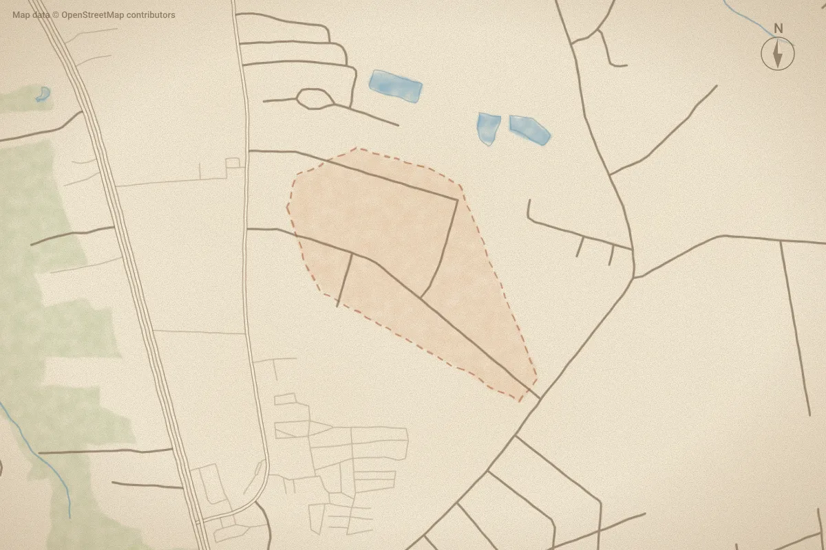 Watercolor map of Collins Estates in Midway Park, NC, showing its streets, water and surroundings