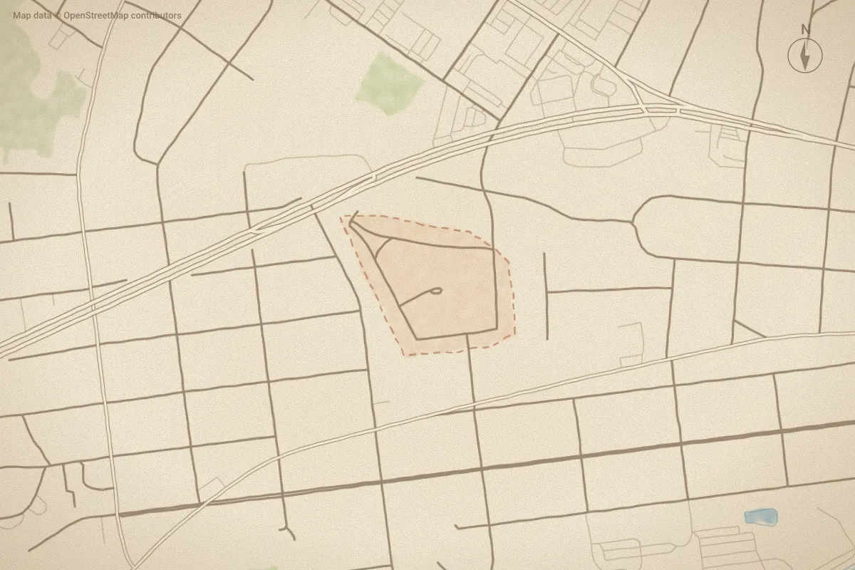 Watercolor map of Colonial Heights in New Bern, NC, showing its streets, water and surroundings