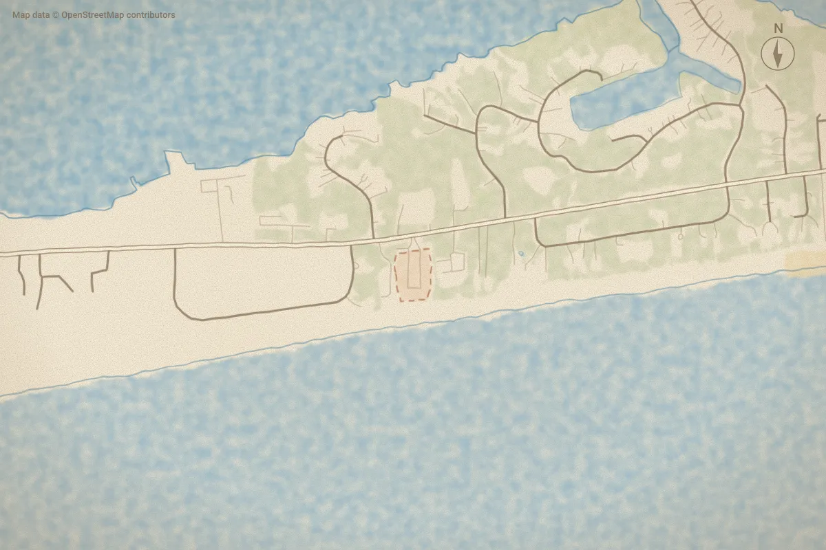 Watercolor map of Colony By The Sea in Indian Beach, NC, showing its streets, water and surroundings