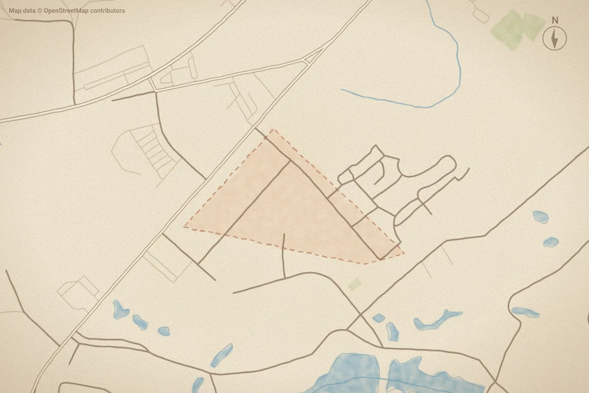 Watercolor map of Coppice Hollow in Shallotte, NC, showing its streets, water and surroundings