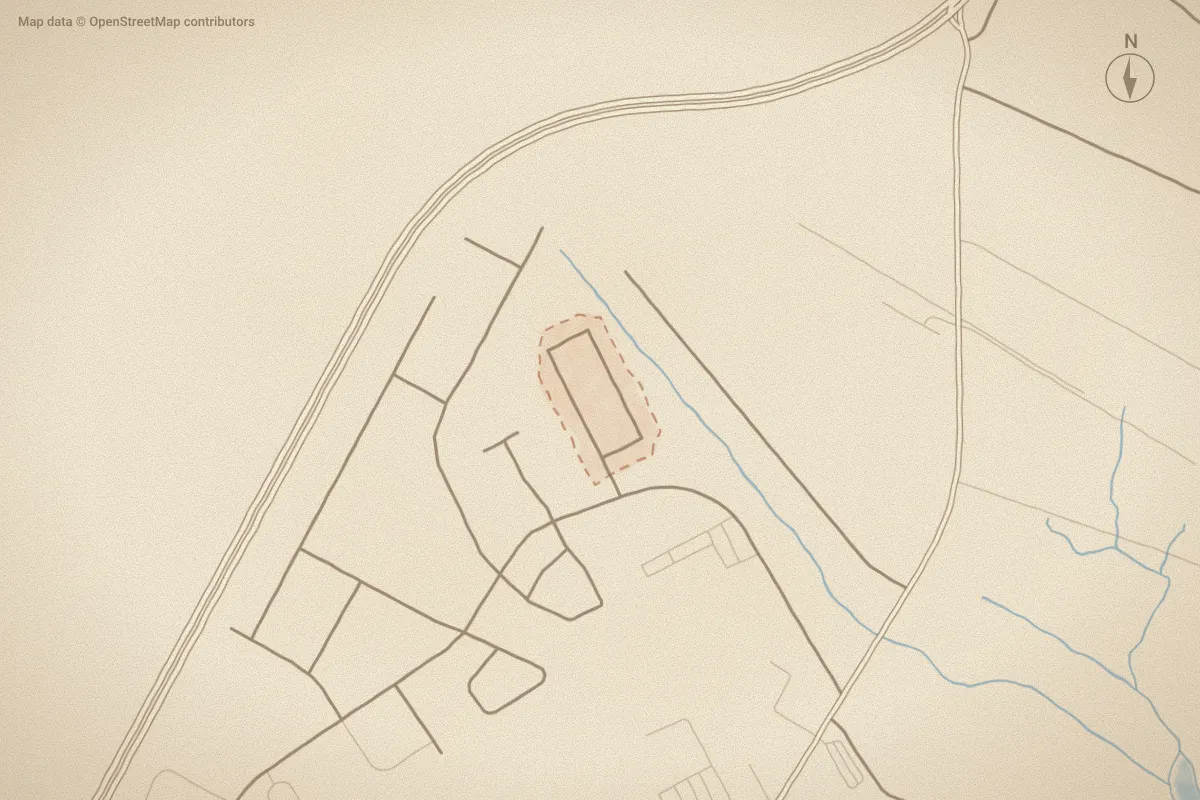 Watercolor map of Courtyard East in Beaufort, NC, showing its streets, water and surroundings