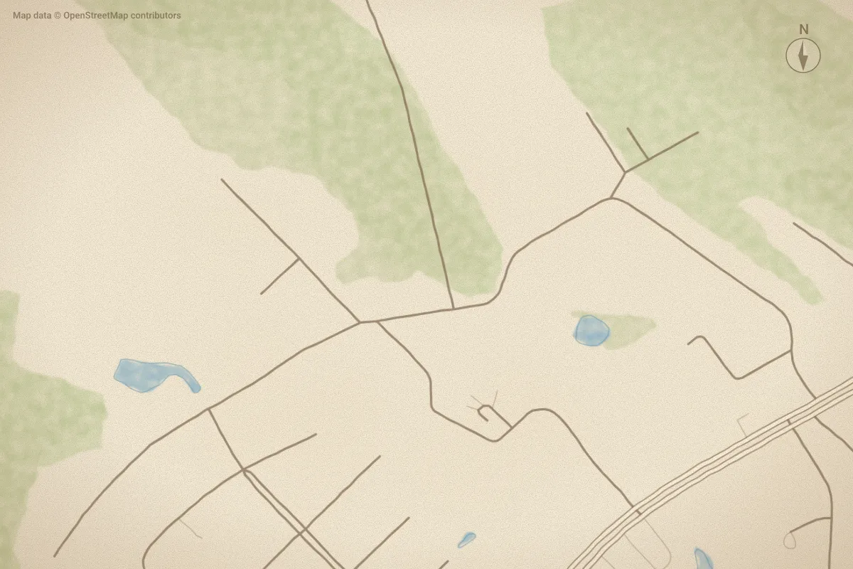 Watercolor map of Deer Ridge in Hampstead, NC, showing its streets, water and surroundings