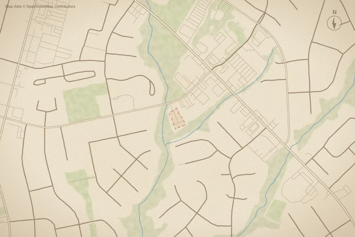 Watercolor map of Doris Place in Jacksonville, NC, showing its streets, water and surroundings