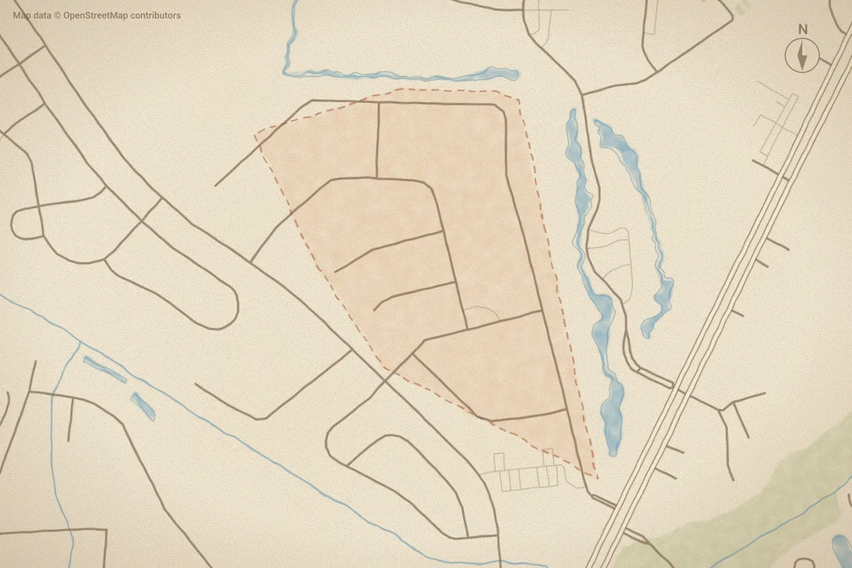 Watercolor map of Eagle Run in Calabash, NC, showing its streets, water and surroundings