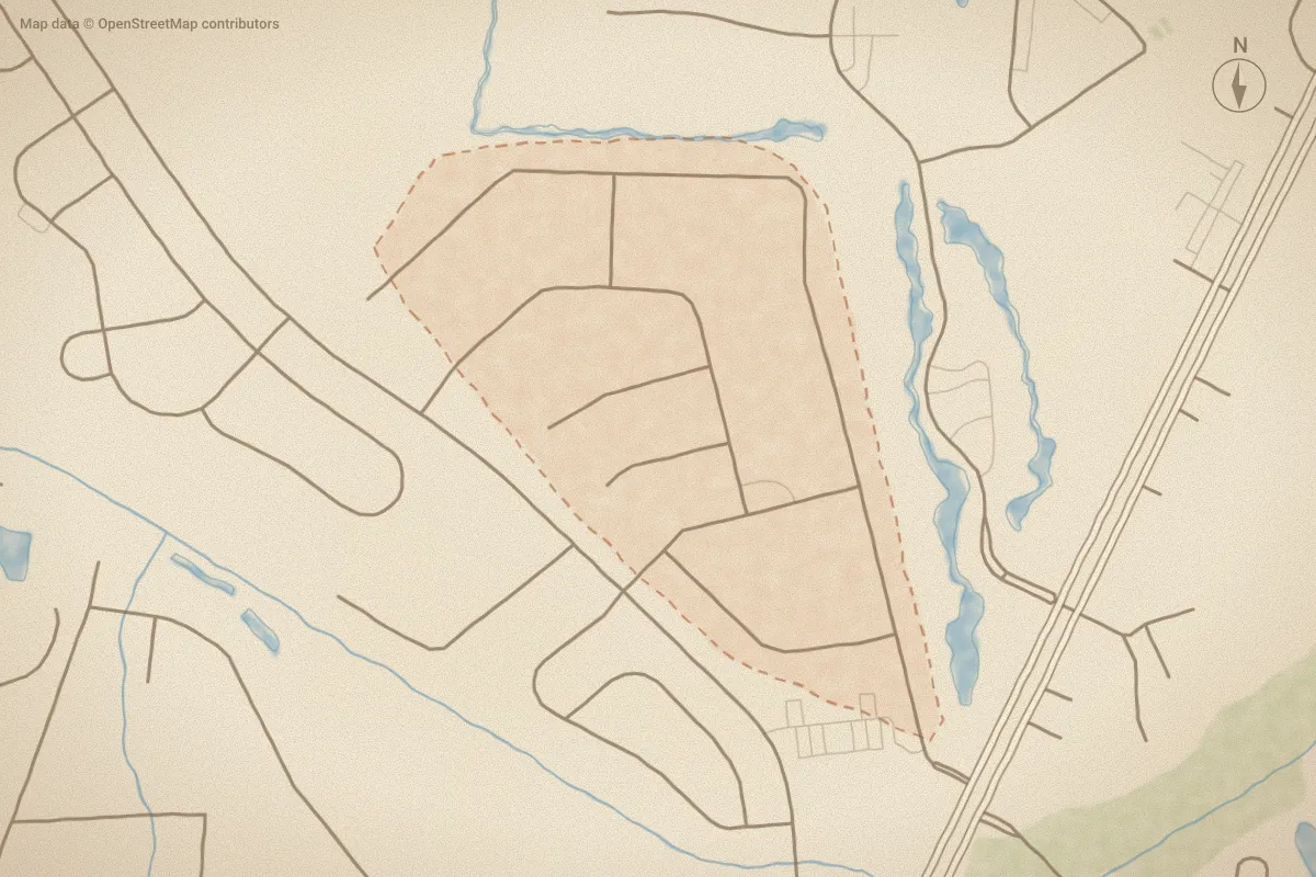 Watercolor map of Eagle Run in Carolina Shores, NC, showing its streets, water and surroundings