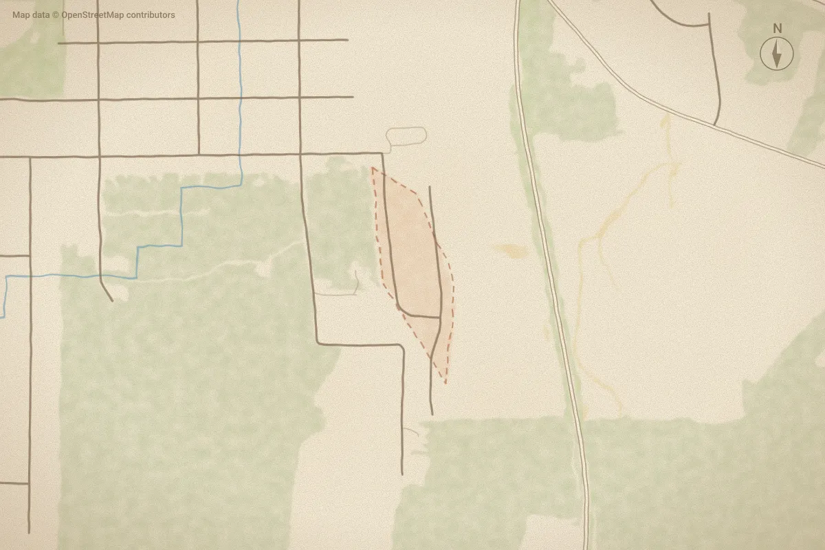 Watercolor map of Eastfield in Rocky Mount, NC, showing its streets, water and surroundings